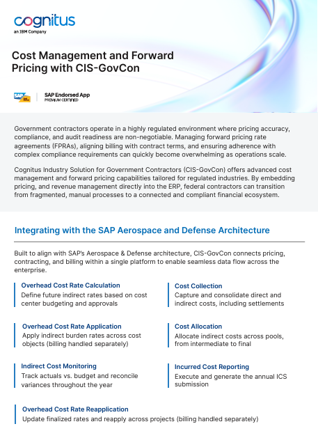 Cost Management and Forward Pricing with CIS